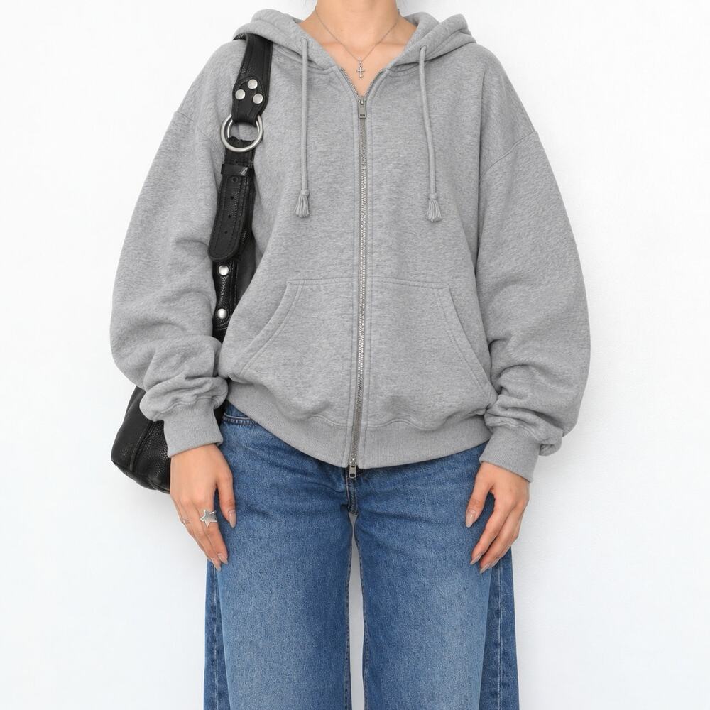 Brandy Melville Christy Hoodie - Oversized grey zip up hoodie